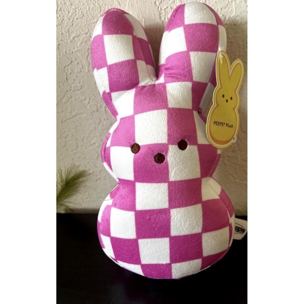 Peeps Plush Bunny Pink White Checkered Stuffed Animal Easter Dan Dee 9.5 Inch